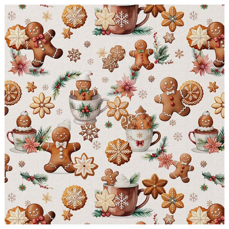 Printed Cotton COOKIES Ecru / Camel
